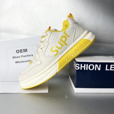 China CUSHIONING Custom Made High Quality Canvas White Yellow Logo Men Shoes Leather Upper Walking Skateboarding Leather Upper Casual Shoes for sale