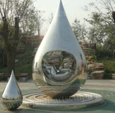 China Metal Garden Art Sculpture Water Droplets With Baby Idea Design In Polished Surface for sale