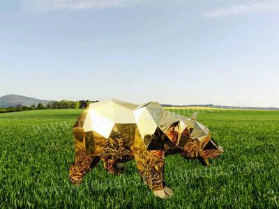 China Golden Stainless Steel Statue Bear Animal Sculpture With Block Effect As Zoo Decor for sale