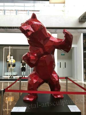 China Red Color Fiberglass Bear Statue / Life Size Resin Statues For Museum Decoration for sale