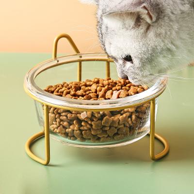 China Wholesale Stocked Manufacturer Pet Food Feeder Glass Bowl Pet Cat Dog Bowl Stainless Steel Holder for sale