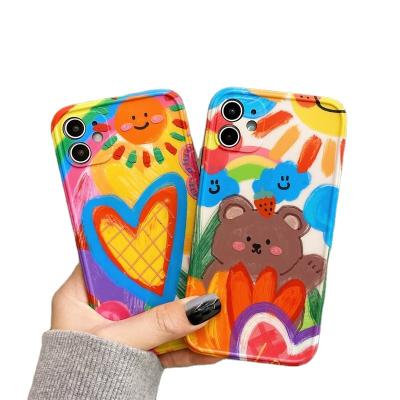 China Cute Bear Heart Graffiti Oil Painting Shockproof Phone Case For iPhone 12 mini 11 pro XR Max X XS 7 8 Plus Soft Silicone Case for sale