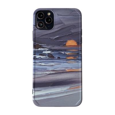 China Retro Sunset Beach Wave Art Oil Painting Phone Silicone Shockproof Case For iPhone 12 11 pro XS Max XR X 7 8 plus 12 mini soft cover cute for sale