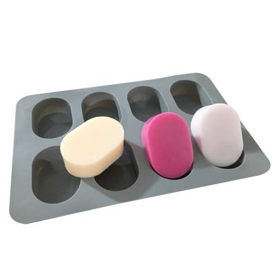 China 8 Cavity 6.5cm Stocked Oval Silicone Soap Mold For Handmade Craft DIY Soap Making Tools Molds Food Grade Silicone Soap Form Loaf Mold for sale