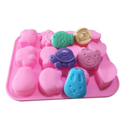 China Stocked 12 Cavity Animals Soap Silicone Mold DIY Chocolate Cake Handmade Soap Molds For Soap Making Baby Mold for sale