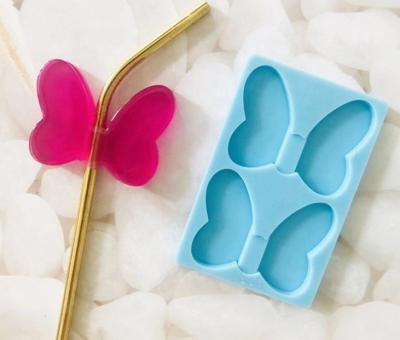 China Butterfly Stocked Straw Topper Silicone Mold DIY Hangers Candy Clay Chocolate Soap Molds Epoxy Resin Mold Fondant Cake Decorating Tools for sale