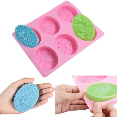 China Stocked 6 Hole Soap Molds Silica Gel Oval Bee Shape Handmade Soap Mold Portable Unique Soap Making Tools for sale