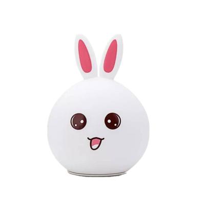 China Modern Cartoon Table Lamp Silicone Cute Rabbit USB Charging Remote Control 7 Colors LED Near Night Light Baby's Patting Gift for sale