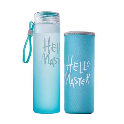 China Viable Colorful Gradient Glass Water Bottle With Cloth Cover Sports Portable Frosted Glass Water Bottle for sale