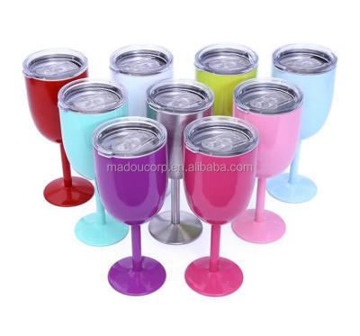 China Madou 300ml 10oz Stainless Steel Wine Cup Metal Wine Goblet Viable Wine Champagne Cup With Lid for sale