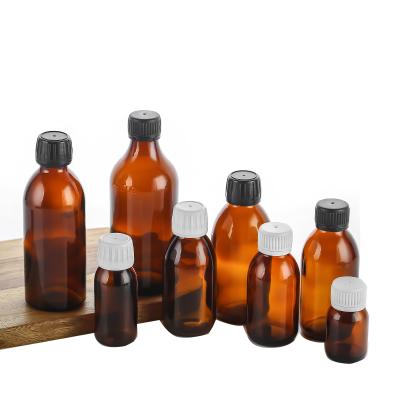 China 30ml 60ml 100ml 125ml 150ml 200ml 250ml 300ml 500ml Medical Cough Syrup Empty Glass Medicine Bottle Amber Syrup Bottle for sale