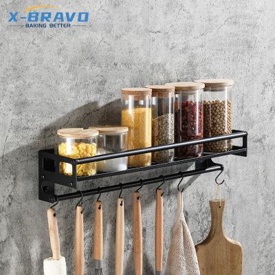 China Punch Free Wall Mounted Processing Seasoning Rack Home Stainless Steel Rack Kitchen Viable Bottle Storage for sale