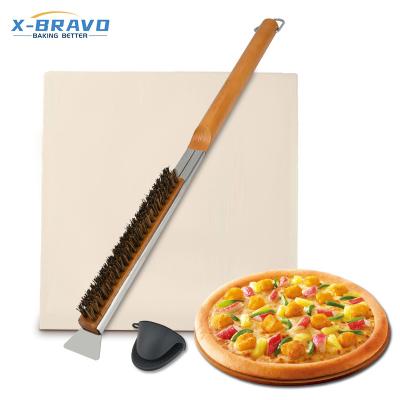 China Durable Wooden Pizza Brush Long Handle Pizza Brush Pizza Handle Heat Insulation Hand Clip Set Stone Oven Baking Cleaning Brush for sale