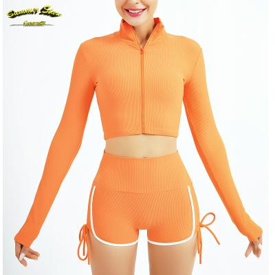 China Breathable Workout For Women 2 Piece Sets Ribbed Outfits Long Sleeve Crop Tops High Waisted Leggings Yoga Casual Suit for sale