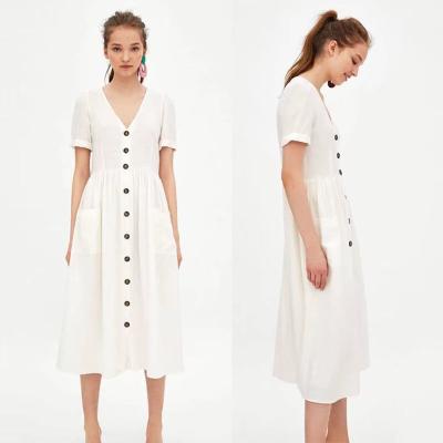 China Wholesale Anti-Static Clothing Button Front With V-Neck Design Canvas Summer Dresses Casual for sale