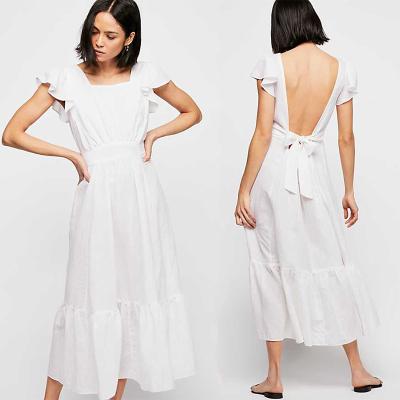 China Chinese Wholesale Clothing Manufacturer Anti-Static Women Summer Boho Casal Backless Maxi Linen Dress 2019 for sale