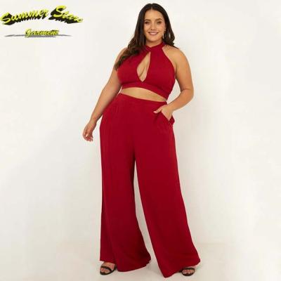 China Anti-pilling Women Summer Front Hole Two Piece Pant Casual With Plus Size Tops for sale