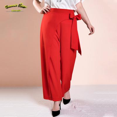 China Anti-Static Apparel Suppliers Fashion Hot Sales Women Casual Wide Leg With Belt Red XXXXL Plus Size Pants for sale