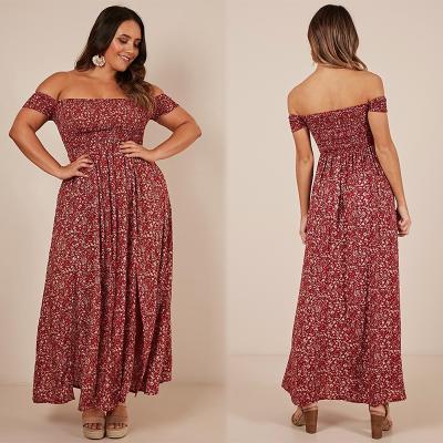 China Casual Anti-Static Bohemian Off Shoulder Maxi Dress Long Sleeve Plus Size Women Clothing Plus Size Dress for sale