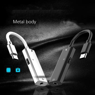 China Mobile phone 2 in 1 digital 3.5 mm earphone adapter cable audio fast charger adapter chip suitable for type c mobile phone adapter for sale