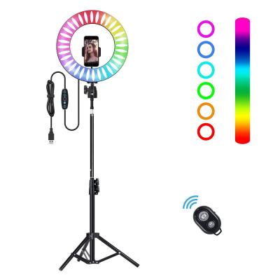 China Live Stream Video Remote PORTABLE LED Filling Tripod Stand Selfie Ring Light Broadcast Phone Holder for sale