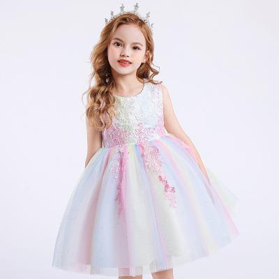 China High Quality Christmas Casual Flower Princess Printed Tulle Lace Kids Even Dress Girls Dresses for sale