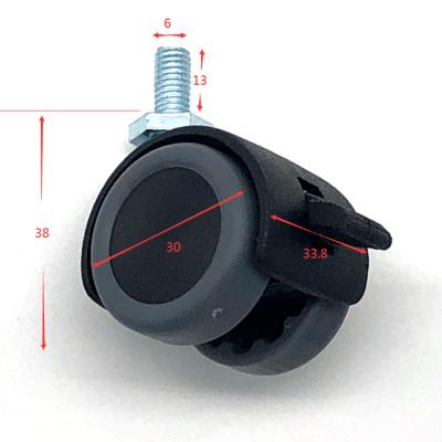 China Modern Threaded Furniture Caster 30mm Wheels Dark Black Gray Double Stem Small Casters With Brake for sale