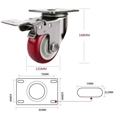 China Medium Duty PIVOT Top Plate 125 mm Stainless Steel Industrial Fork Swivel Caster Wheels 5 Inch RED PU Caster Wheel With Double Bearing for sale