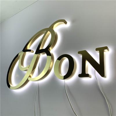 China 30mm Mirror Gold Hotel Backlit Channel Letter Signs for sale