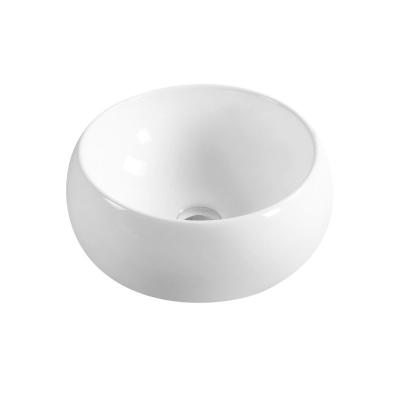 China Minimalist One Piece Freestanding Vessel Sink Vanity White Ceramic Bowl Dome Around Modern Bathroom Countertop Basin for sale