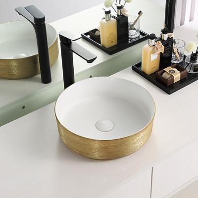 China China Manufacture Modern Gold Round Vanity Countertops Ceramic Wash Basin Gold Sink for sale