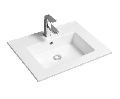 China EUROPEAN Single Hole Countertop Bathroom Sink Single Hole Basin Glazed Square Side Sink Cabinet Basin for sale