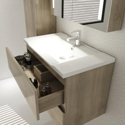 China Modern Wood Mirror Sink Bathroom Wall Mount With Side Cabinet Set Basin Cabinet for sale