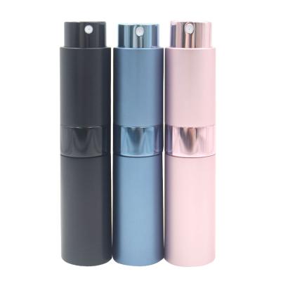 China Custom Made Twist 8ml Eco-friendly Perfume Bottle Aluminum Tube Refillable Portable Travel Spray Bottle Atomizer In Frosted Artwork for sale