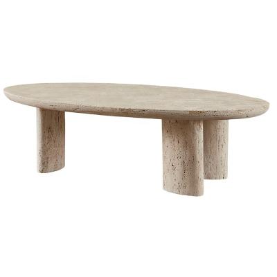 China Nordic simple creative oval dining table living room hall exhibition coffee table travertine wabi-sabi Nordic style yellow marble sofa marble for sale