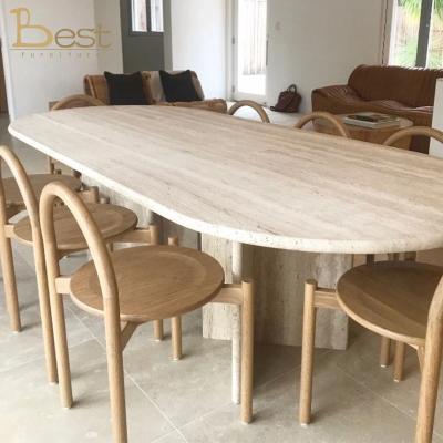 China Oval Oval Wabi-sabi Dining Table Hotel Room Conference Table Negotiation Wind Simple Modern Natural Marble Travertine Marble Long Table for sale