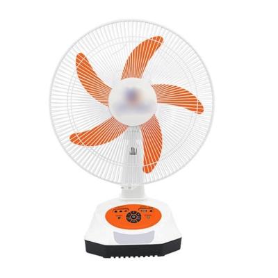 China Radio 14 inch powered solar battery charging electric rechargeable table fan with solar panel and light for sale