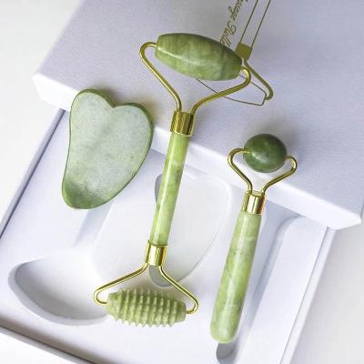 China High quality skin rejuvenation facial massager rose quartz gua sha tool kit jade roller with box packing for sale