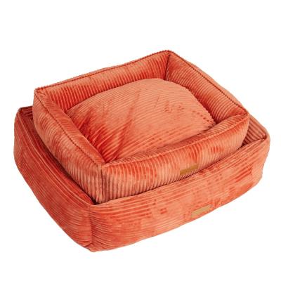 China Wholesale Washable Luxury Large Cat Dog Bed Orange Corduroy Pet Heating Sofa Bed for sale