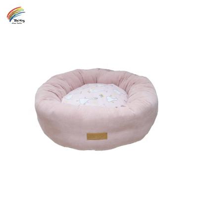 China 2021 New Fashion Travel Corduroy Lovely Vertical Goose Print Round Dog And Cat Bed With Comfy Zipper Bed Customized Hot Dog Mat for sale