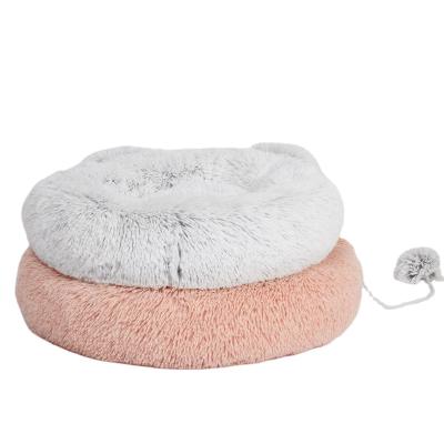 China Breathable Calming Donut Cat and Dog Bed in Shag or Faux Fur Rug Machine Washable High Bolster Multiple Sizes S-XL Pet Bed for Small Animals for sale