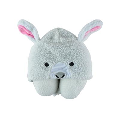 China Newest Fashion Microbeads Airplane Travel Cute White Animal Sleep U Shape Hooded Neck Pillow for sale