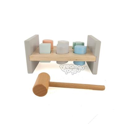 China Develop Kid's Hand-eye Coordination and Arm Resistance Wholesale Customization Online Owl Pound Solidwood Plywood Hammer Wooden Bench Stacking Toys for sale