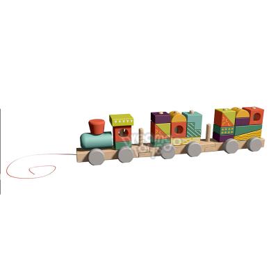 China Plywood High Grade Luxury Kids Wooden Blocks Pull Along Train Game Preschool Educational Toys for sale