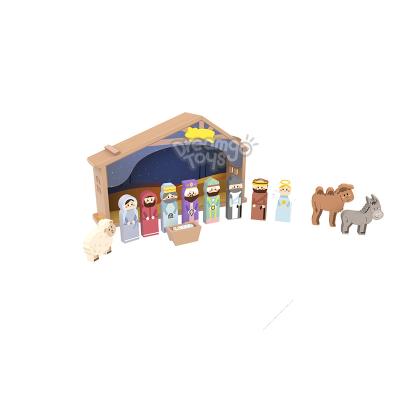 China Wholesale Early Education Manufacturing People Figure Wooden Toy Early Education Wooden Nativity Set for sale