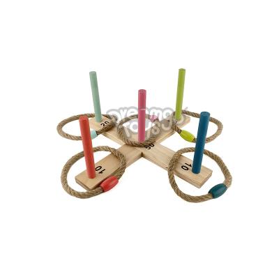 China Educational DIY Toys Pinewood High Level Outdoor Wooden Educational Throwing Hook Set Ring Toss Game for sale