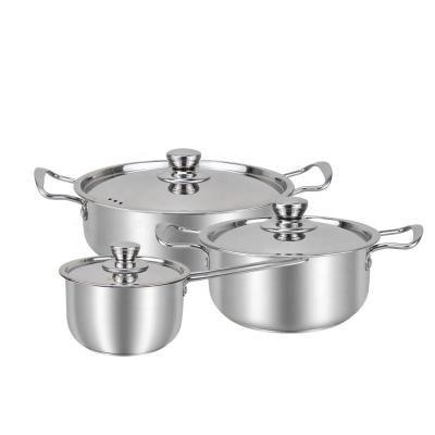 China Sustainable High Quality Stainless Steel Kitchen Pot Set With 6 Pieces For Family Used With Milk / Soup / Hot Pot for sale