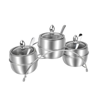 China Eco-Friendly And Sustainable High Quality 3pcs Stainless Steel Spice Jar Set With Lid And Glass Spoon For Kitchen for sale