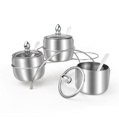 China 3pcs High Quality Sustainable And Eco-friendly Stainless Steel Spice Jar Set With Lid And Glass Spoon For Kitchen for sale