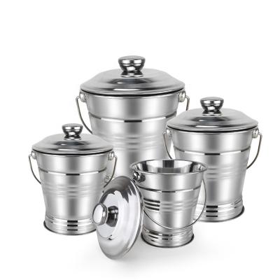 China Storage Household 4pcs Food Bucket Set Stainless Steel Bucket For Food With Handle For Family And Restaurant for sale